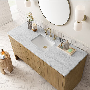 James Martin Furniture Hudson 60'' Single Vanity in Light Natural Oak with 3cm (1-3/8'') Thick Carrara Marble Top and Rectangle Undermount Sink