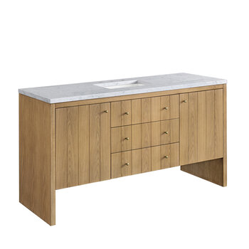James Martin Furniture Hudson 60'' Single Vanity in Light Natural Oak with 3cm (1-3/8'') Thick Carrara Marble Top and Rectangle Undermount Sink
