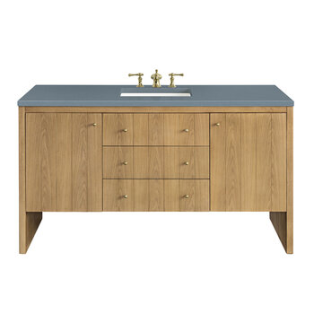 James Martin Furniture Hudson 60'' Single Vanity in Light Natural Oak with 3cm (1-3/8'') Thick Cala Blue Top and Rectangle Undermount Sink