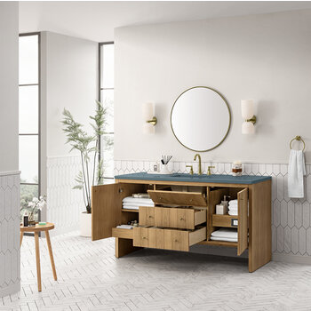 James Martin Furniture Hudson 60'' Single Vanity in Light Natural Oak with 3cm (1-3/8'') Thick Cala Blue Top and Rectangle Undermount Sink