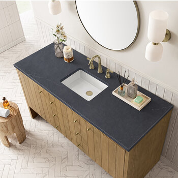James Martin Furniture Hudson 60'' Single Vanity in Light Natural Oak with 3cm (1-3/8'') Thick Charcoal Soapstone Top and Rectangle Undermount Sink