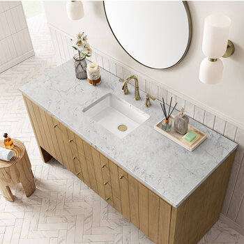 James Martin Furniture Hudson 60'' Single Vanity in Light Natural Oak with 3cm (1-3/8'') Thick Eternal Jasmine Pearl Top and Rectangle Undermount Sink