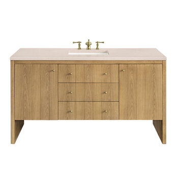 James Martin Furniture Hudson 60'' Single Vanity in Light Natural Oak with 3cm (1-3/8'') Thick Eternal Marfil Top and Rectangle Undermount Sink