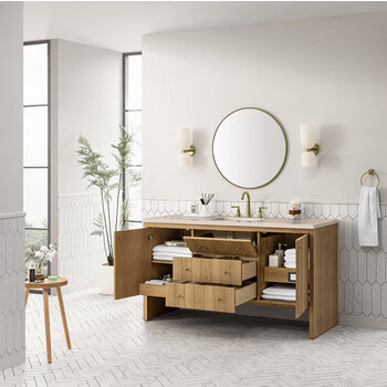 James Martin Furniture Hudson 60'' Single Vanity in Light Natural Oak with 3cm (1-3/8'') Thick Eternal Marfil Top and Rectangle Undermount Sink