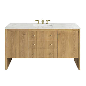James Martin Furniture Hudson 60'' Single Vanity in Light Natural Oak with 3cm (1-3/8'') Thick Ethereal Noctis Top and Rectangle Undermount Sink