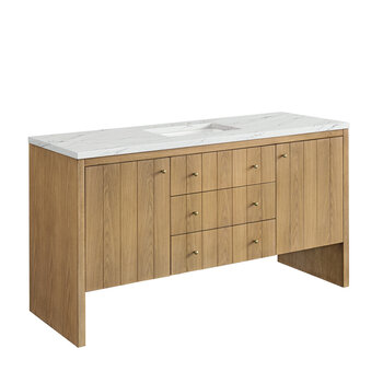 James Martin Furniture Hudson 60'' Single Vanity in Light Natural Oak with 3cm (1-3/8'') Thick Ethereal Noctis Top and Rectangle Undermount Sink