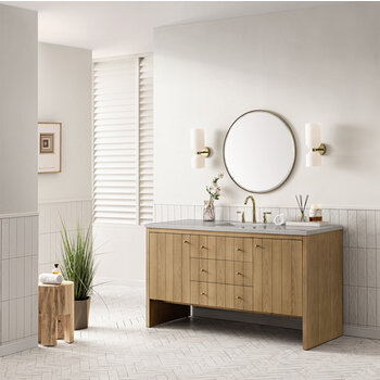 James Martin Furniture Hudson 60'' Single Vanity in Light Natural Oak with 3cm (1-3/8'') Thick Eternal Serena Top and Rectangle Undermount Sink