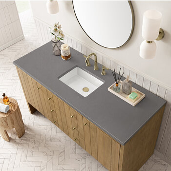 James Martin Furniture Hudson 60'' Single Vanity in Light Natural Oak with 3cm (1-3/8'') Thick Grey Expo Top and Rectangle Undermount Sink