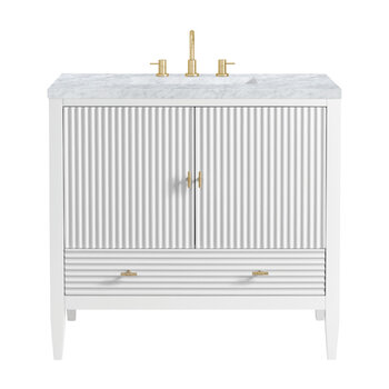 James Martin Furniture Myrrin 36'' Vanity, Bright White w/ 3 cm (1-3/8'') Thick Carrara White Marble Top and Rectangle Undermount Sink Product View