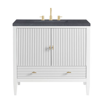 James Martin Furniture Myrrin 36'' Vanity, Bright White w/ 3 cm (1-3/8'') Thick Charcoal Soapstone Quartz Top and Rectangle Undermount Sink Product View
