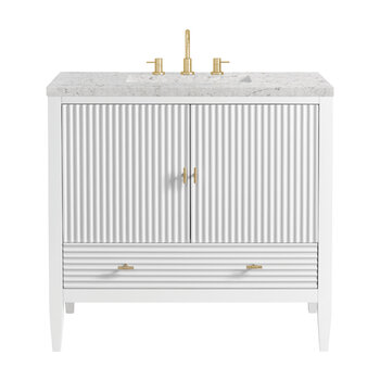 James Martin Furniture Myrrin 36'' Vanity, Bright White w/ 3 cm (1-3/8'') Thick Eternal Jasmine Pearl Quartz Top and Rectangle Undermount Sink Product View