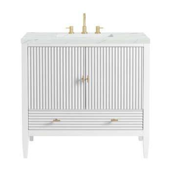 James Martin Furniture Myrrin 36'' Vanity, Bright White w/ 3 cm (1-3/8'') Thick Eternal Noctis Quartz Top and Rectangle Undermount Sink Product View