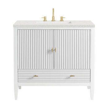 James Martin Furniture Myrrin 36'' Vanity, Bright White w/ 3 cm (1-3/8'') Thick Lime Delight Quartz Top and Rectangle Undermount Sink Product View