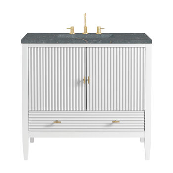 James Martin Furniture Myrrin 36'' Vanity, Bright White w/ 3 cm (1-3/8'') Thick Parisien Blue Quartz Top and Rectangle Undermount Sink Product View