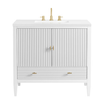 James Martin Furniture Myrrin 36'' Vanity, Bright White w/ 3 cm (1-3/8'') Thick White Zeus Quartz Top and Rectangle Undermount Sink Product View