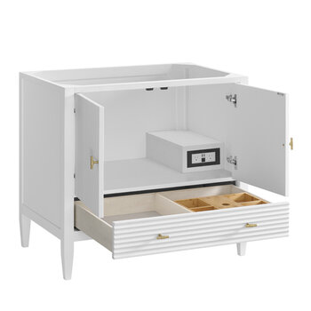 James Martin Furniture Myrrin 36'' Vanity, Bright White Base Cabinet Only Opened View