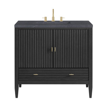 James Martin Furniture Myrrin 36'' Vanity, Carbon Oak w/ 3 cm (1-3/8'') Thick Charcoal Soapstone Quartz Top and Rectangle Undermount Sink Product View