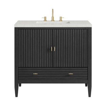James Martin Furniture Myrrin 36'' Vanity, Carbon Oak w/ 3 cm (1-3/8'') Thick Lime Delight Quartz Top and Rectangle Undermount Sink Product View