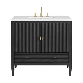 James Martin Furniture Myrrin 36'' Vanity, Carbon Oak w/ 3 cm (1-3/8'') Thick White Zeus Quartz Top and Rectangle Undermount Sink Product View
