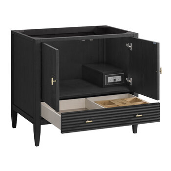 James Martin Furniture Myrrin 36'' Vanity, Carbon Oak Base Cabinet Only Opened View