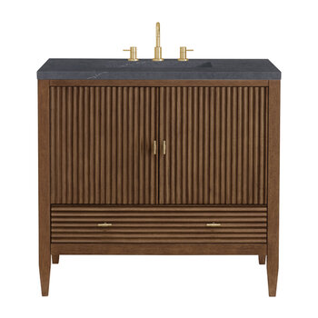James Martin Furniture Myrrin 36'' Vanity, Mid Century Walnut w/ 3 cm (1-3/8'') Thick Charcoal Soapstone Quartz Top and Rectangle Undermount Sink Product View