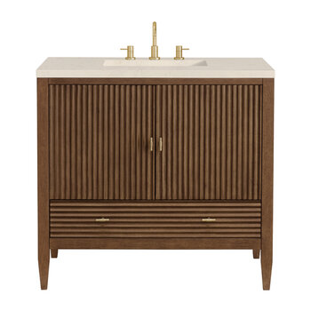 James Martin Furniture Myrrin 36'' Vanity, Mid Century Walnut w/ 3 cm (1-3/8'') Thick Eternal Marfil Quartz Top and Rectangle Undermount Sink Product View