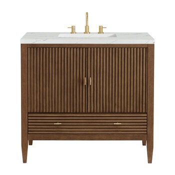James Martin Furniture Myrrin 36'' Vanity, Mid Century Walnut w/ 3 cm (1-3/8'') Thick Eternal Noctis Quartz Top and Rectangle Undermount Sink Product View