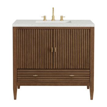 James Martin Furniture Myrrin 36'' Vanity, Mid Century Walnut w/ 3 cm (1-3/8'') Thick Lime Delight Quartz Top and Rectangle Undermount Sink Product View