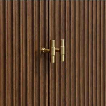 James Martin Furniture Myrrin 36'' Vanity, Mid-Century Walnut Base Cabinet Only Handle Pull View
