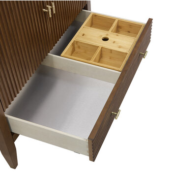 James Martin Furniture Myrrin 36'' Vanity, Mid-Century Walnut Base Cabinet Only Overhead Drawer View