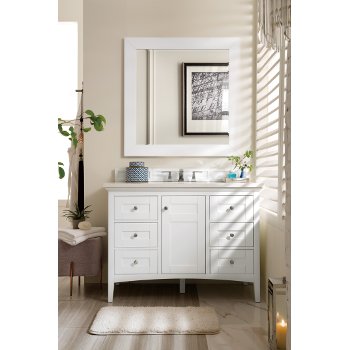 James Martin Furniture 48" Bright White w/ Arctic Fall Top Front View