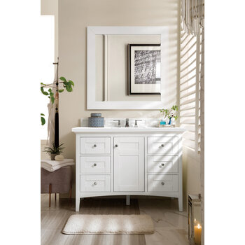 James Martin Furniture Palisades 48'' Bright  White w/ White Zeus Top Front View