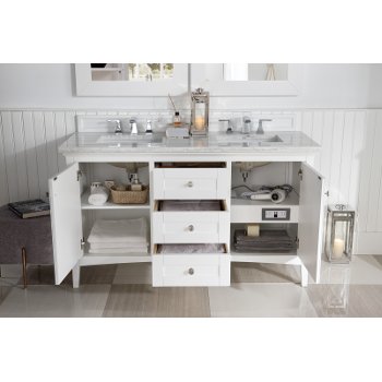 James Martin Furniture Bright White w/ Arctic Fall Top Door / Drawer Opened View