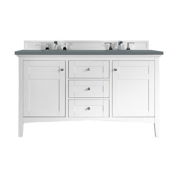 James Martin Furniture Palisades 60'' Double Vanity in Bright White with 3cm (1-3/8'' ) Thick Cala Blue Quartz Top and Rectangle Undermount Sinks