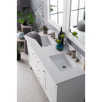 James Martin Furniture Palisades 60'' Bright White w/ White Zeus Top View