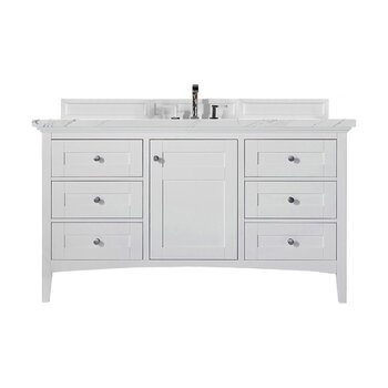 James Martin Furniture Palisades 60'' Single Vanity in Bright White with 3cm (1-3/8'' ) Thick Ethereal Noctis Quartz Top and Rectangle Undermount Sink