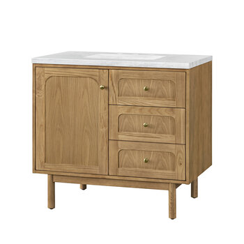 James Martin Furniture Laurent 36'' Single Vanity in Light Natural Oak with 3cm (1-3/8'') Thick Arctic Fall Top and Rectangle Sink