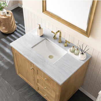 James Martin Furniture Laurent 36'' Single Vanity in Light Natural Oak with 3cm (1-3/8'') Thick Arctic Fall Top and Rectangle Sink