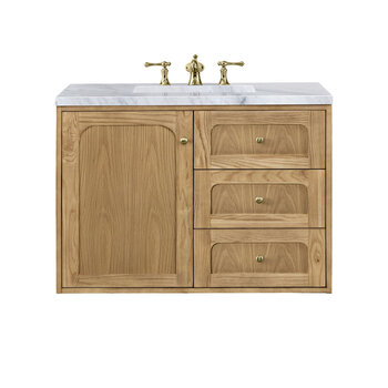 James Martin Furniture Laurent 36'' Single Vanity in Light Natural Oak with 3cm (1-3/8'') Thick Carrara Marble Top and Rectangle Sink