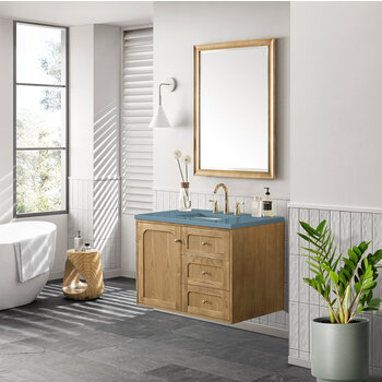 James Martin Furniture Laurent 36'' Single Vanity in Light Natural Oak with 3cm (1-3/8'') Thick Cala Blue Top and Rectangle Sink