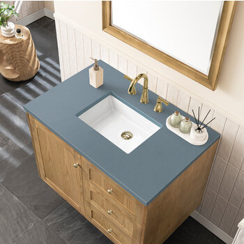 James Martin Furniture Laurent 36'' Single Vanity in Light Natural Oak with 3cm (1-3/8'') Thick Cala Blue Top and Rectangle Sink