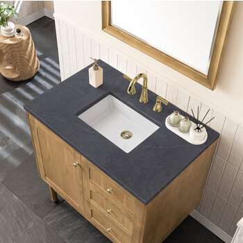 James Martin Furniture Laurent 36'' Single Vanity in Light Natural Oak with 3cm (1-3/8'') Thick Charcoal Soapstone Top and Rectangle Sink