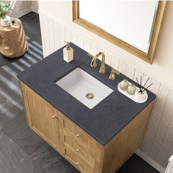 James Martin Furniture Laurent 36'' Single Vanity in Light Natural Oak with 3cm (1-3/8'') Thick Charcoal Soapstone Top and Rectangle Sink