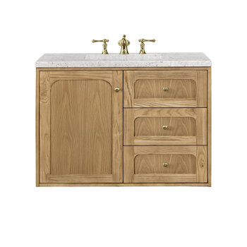 James Martin Furniture Laurent 36'' Single Vanity in Light Natural Oak with 3cm (1-3/8'') Thick Eternal Jasmine Pearl Top and Rectangle Sink