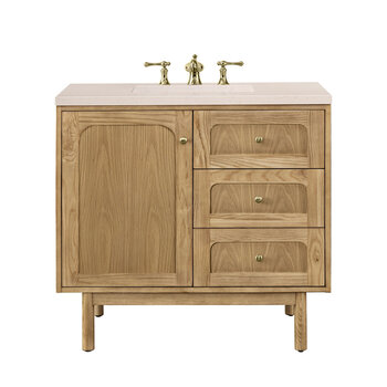 James Martin Furniture Laurent 36'' Single Vanity in Light Natural Oak with 3cm (1-3/8'') Thick Eternal Marfil Top and Rectangle Sink