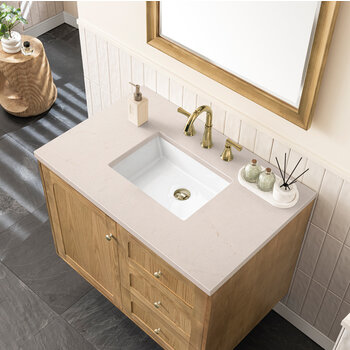 James Martin Furniture Laurent 36'' Single Vanity in Light Natural Oak with 3cm (1-3/8'') Thick Eternal Marfil Top and Rectangle Sink