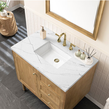 James Martin Furniture Laurent 36'' Single Vanity in Light Natural Oak with 3cm (1-3/8'') Thick Eternal Noctis Top and Rectangle Sink