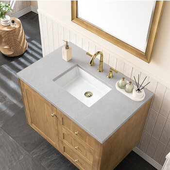 James Martin Furniture Laurent 36'' Single Vanity in Light Natural Oak with 3cm (1-3/8'') Thick Eternal Serena Top and Rectangle Sink
