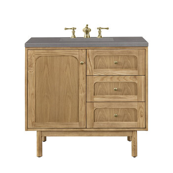 James Martin Furniture Laurent 36'' Single Vanity in Light Natural Oak with 3cm (1-3/8'') Thick Grey Expo Top and Rectangle Sink
