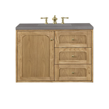 James Martin Furniture Laurent 36'' Single Vanity in Light Natural Oak with 3cm (1-3/8'') Thick Grey Expo Top and Rectangle Sink